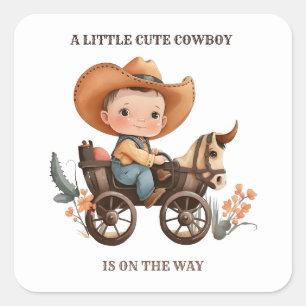 kleiner Cowboy unterwegs, Junge, Baby-Dusche Weste Quadratischer Aufkleber