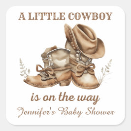 Kleiner Cowboy-Western Babydusche Quadratischer Aufkleber