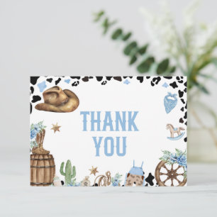 Kleiner Cowboy Western Blau Baby Shower Dankeskarte
