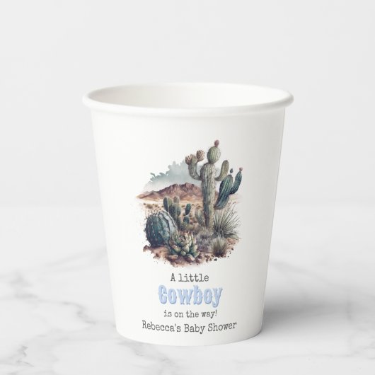 Kleiner Cowboy Western Blue Boy Baby Duschdekor Pappbecher (Rückseite)