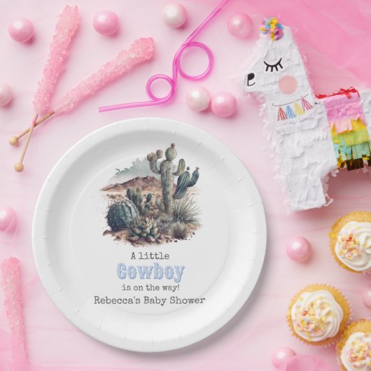 Kleiner Cowboy Western Blue Boy Baby Duschdekor Pappteller (Party)