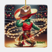 Kleiner Cowboy wirbeln Weihnachtsleuchten nach Maß Keramikornament (Rückseite)