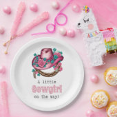 Kleiner Cowgirl Western Pink Hat Floral Baby Dusch Pappteller (Party)