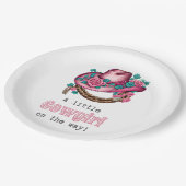Kleiner Cowgirl Western Pink Hat Floral Baby Dusch Pappteller (Schrägansicht)