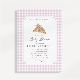 Kleiner Croissant Rosa Gingham französische Babypa Einladung