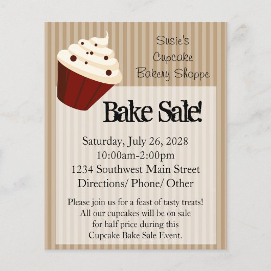 Kleiner Cupcake, weiche Mocha Streifen Bake Sale F Flyer (Vorne)