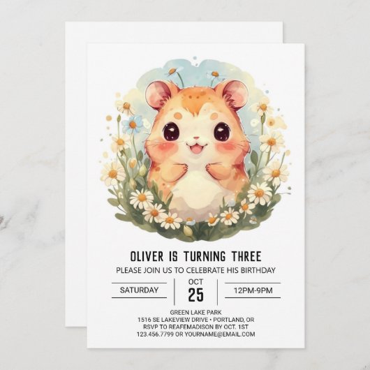 Kleiner Custom Hamster Geburtstag Einladung (Vorne/Hinten)