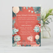 Kleiner Dino wird ein Jahr Orange-Wasserfarben-Geb Einladung (Stehend Vorderseite)