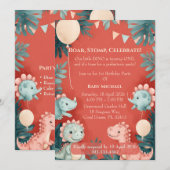 Kleiner Dino wird ein Jahr Orange-Wasserfarben-Geb Einladung (Vorne/Hinten)