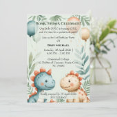 Kleiner Dino wird Eins Pastell-Wasserfarben-Geburt Einladung (Stehend Vorderseite)