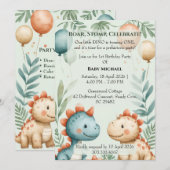 Kleiner Dino wird Eins Pastell-Wasserfarben-Geburt Einladung (Vorne/Hinten)