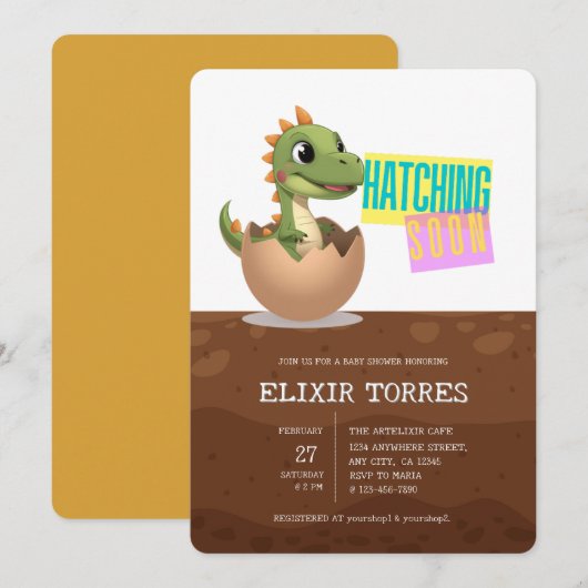 Kleiner Dinosaur schlüpft bald Einladung (Vorne/Hinten)