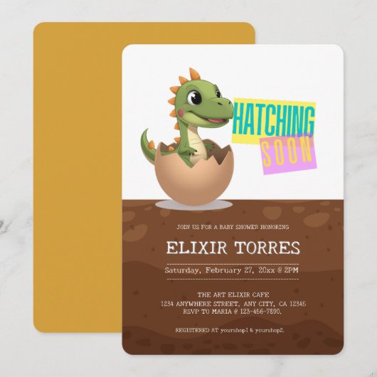 Kleiner Dinosaur schlüpft bald Einladung (Vorne/Hinten)