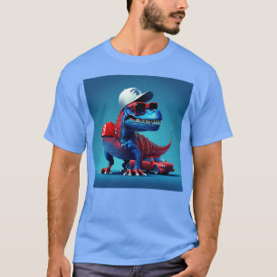 kleiner Dinosaurier auf einem roten Sportwagen T-Shirt