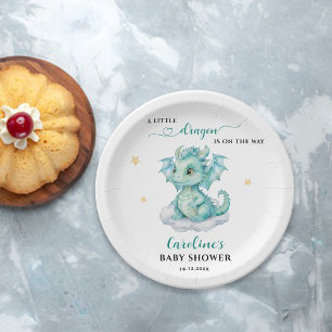 Kleiner Drache ist auf dem Weg Baby Shower Pappteller
