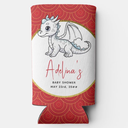 Kleiner Drache ist auf dem Weg Niedliche Red Baby Selters Dosenkühler (Rückseite)