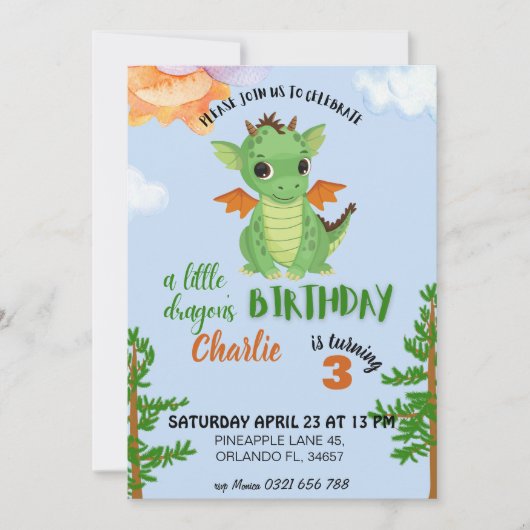 kleiner Dragon Birthday Invite blue baby bday Einladung (Vorderseite)