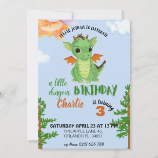 kleiner Dragon Birthday Invite blue baby bday Einladung