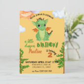 kleiner Dragon Birthday Invite orange Baby Bday Einladung (Stehend Vorderseite)