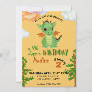 kleiner Dragon Birthday Invite orange Baby Bday Einladung