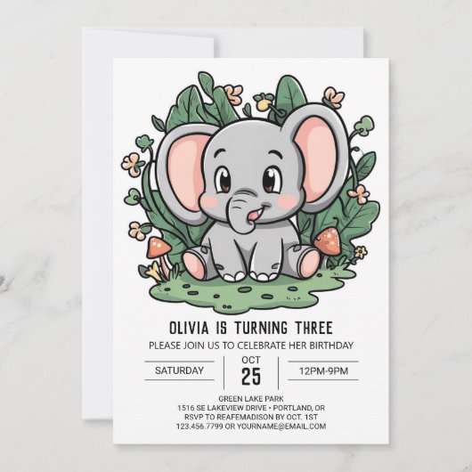 Kleiner Dreamy Elephant Digital Geburtstag Einladung (Vorderseite)