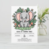 Kleiner Dreamy Elephant Digital Geburtstag Einladung (Stehend Vorderseite)