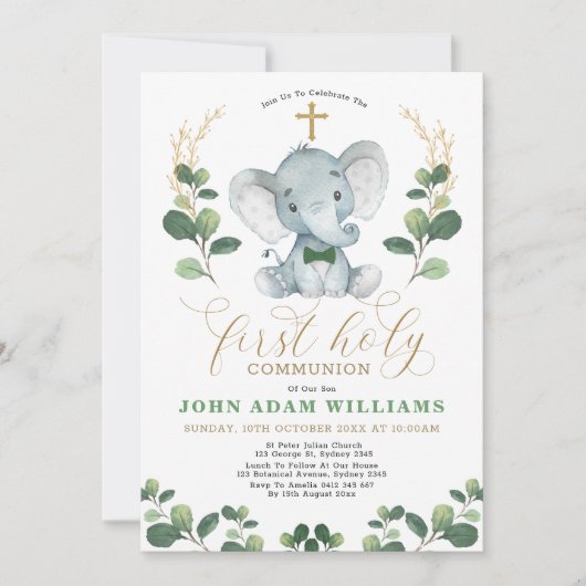 Kleiner Dschungel Elefant Erste Heilige Kommune Einladung (Vorderseite)