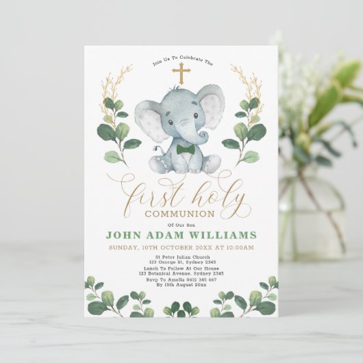 Kleiner Dschungel Elefant Erste Heilige Kommune Einladung (Stehend Vorderseite)