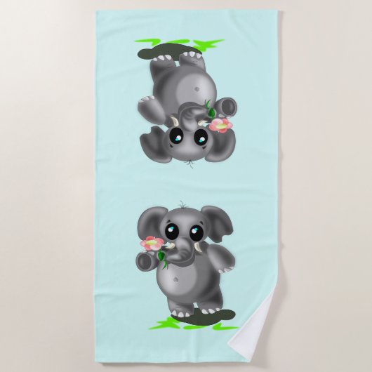 Kleiner Elefant mit Blume Beach Handtuch Liebe (Vorderseite)