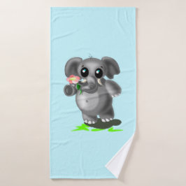 Kleiner Elefant mit Blume Blue Bath Handtuch Badehandtuch