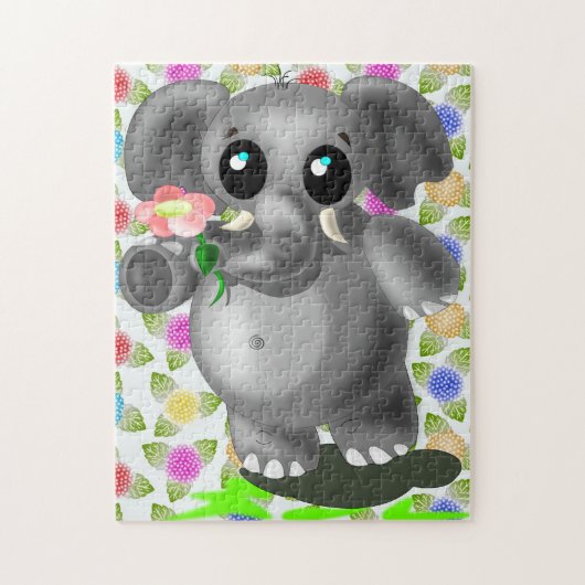 Kleiner Elefant mit Blume Jigsaw Puzzle Geschenk (Vertikal)