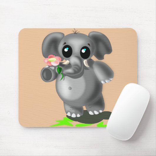 Kleiner Elefant mit Blume Maus Pad - Farbe Mousepad (Mit Mouse)