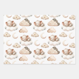 Kleiner Elefant schlafen, Wolken, Sterne Geschenkpapier Set