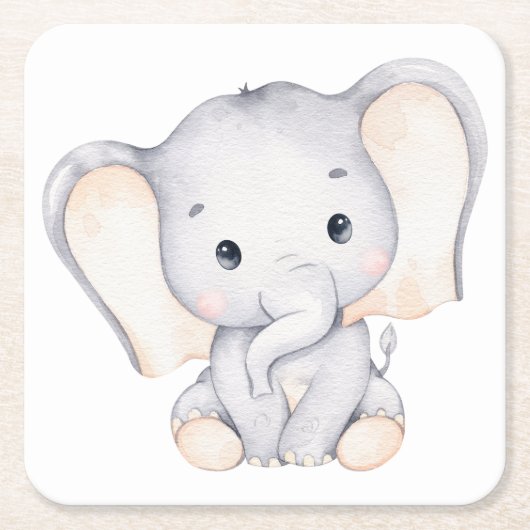 Kleiner Elephant Baby Shower Square Rechteckiger Pappuntersetzer (Vorderseite)