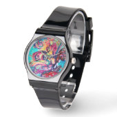 Kleiner Elf aus Pilzen / rosa Edelsteine Armbanduhr (Winkel)