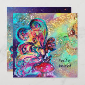 KLEINER ELF VON MUSCHRÄUMEN, goldgelbes blaues Fun Einladung (Vorne/Hinten)