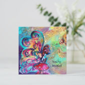 KLEINER ELF VON MUSCHRÄUMEN, goldgelbes blaues Fun Einladung (Stehend Vorderseite)