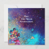 KLEINER ELF VON MUSCHRÄUMEN, goldgelbes blaues Fun Einladung (Rückseite)