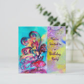 KLEINER ELF VON MUSCHRÄUMEN, lila-gelb-blau funkel Einladung (Stehend Vorderseite)