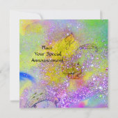 KLEINER ELF VON MUSCHRÄUMEN, lila-gelb-blau funkel Einladung (Rückseite)