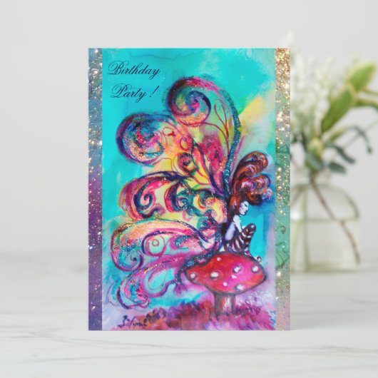 KLEINER ELF VON MUSHÖLLEN, rosa, gelb, blau funkel Ankündigung (Stehend Vorderseite)