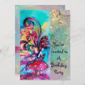 KLEINER ELF VON MUSHÖLLEN, rosa, gelb, blau funkel Einladung (Vorne/Hinten)