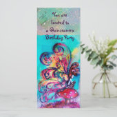 KLEINER ELF VON MUSHÖLLEN, rosa, gelb, blau funkel Einladung (Stehend Vorderseite)