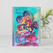 KLEINER ELF VON MUSHÖLLEN, rosa, gelb, blau funkel Einladung (Stehend Vorderseite)