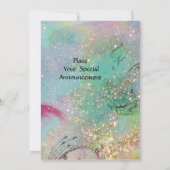 KLEINER ELF VON MUSHÖLLEN, rosa, gelb, blau funkel Einladung (Rückseite)