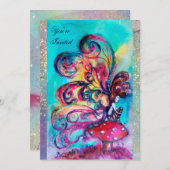 KLEINER ELF VON MUSHÖLLEN, rosa, gelb, blau funkel Einladung (Vorne/Hinten)