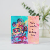 KLEINER ELF VON MUSHÖLLEN, rosa, gelb, blau funkel Einladung (Stehend Vorderseite)