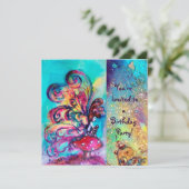 KLEINER ELF VON MUSHÖLLEN, rosa, gelb, blau funkel Einladung (Stehend Vorderseite)