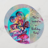 KLEINER ELF VON MUSHÖLLEN, rosa, gelb, blau funkel Einladung (Vorne/Hinten)