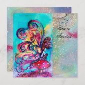 KLEINER ELF VON MUSHÖLLEN, rosa, gelb, blau funkel Einladung (Vorne/Hinten)